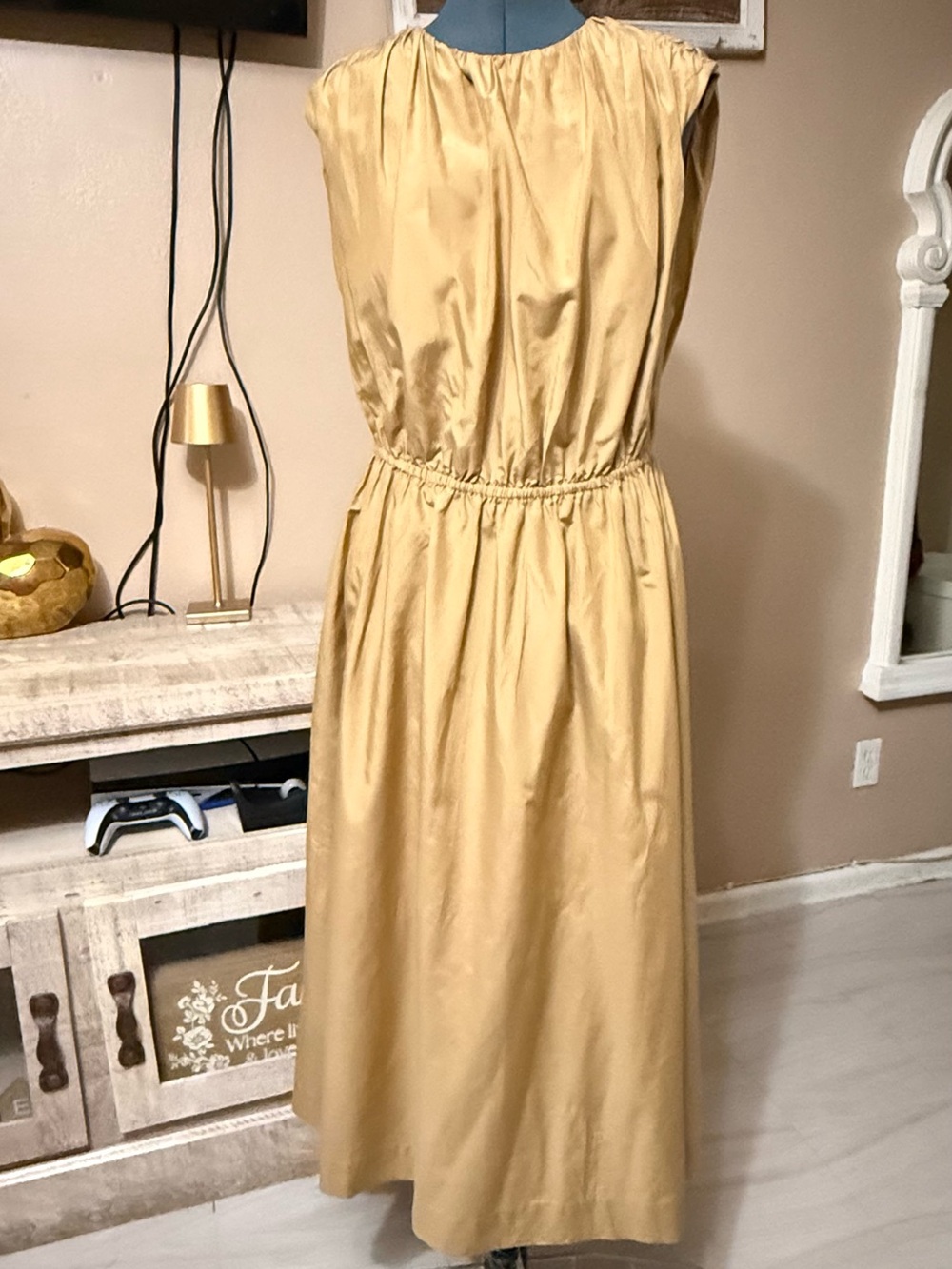 Loulou Studio Sleeveless Gold Maxi Dress with Elastic Waist